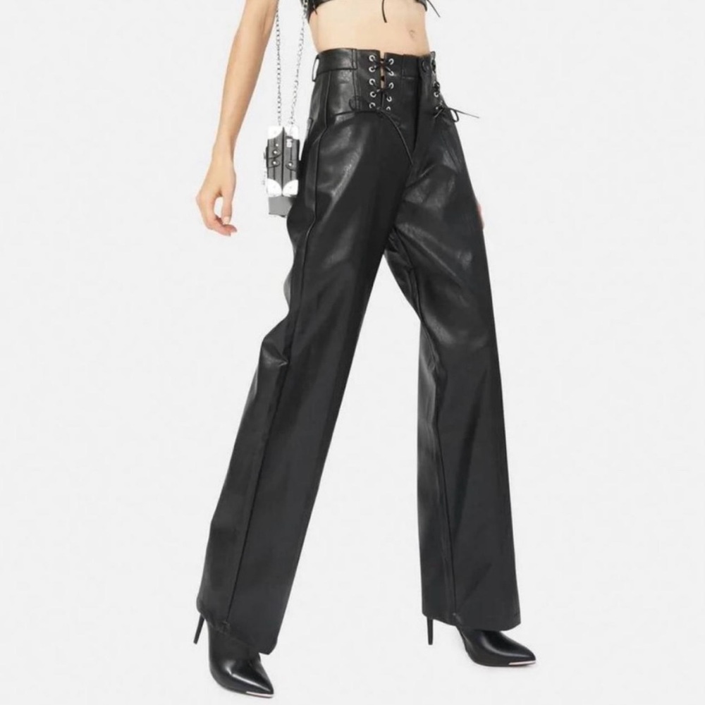 Black Lace Up Leather Pants from the Kript